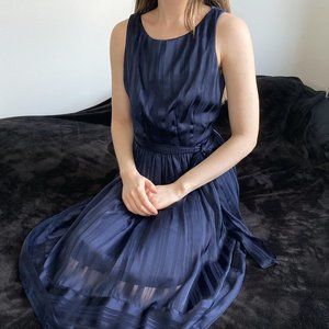 Carmen Marc Valvo Blue Satin Sleeveless Dress